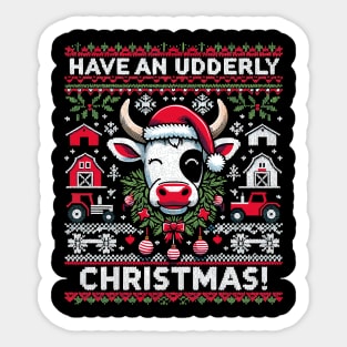 Funny Ugly Christmas Cow Holiday Design Sticker
